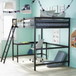 Flash Furniture Riley Loft Bed Frame With Desk, Wooden Bed Frame With Protective Guard Rails & Ladder For Kids And Teens -Kids Furniture Shop GUEST 04701f97 3ee8 483a aa2f f38638acd013