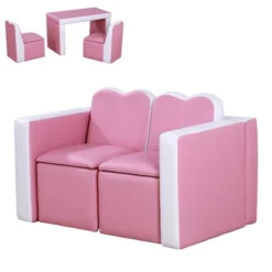 Qaba Kids Sofa Set 2-in-1 Multi-Functional Toddler Table Chair Set 2 Seat Couch Storage Box Soft Sturdy -Kids Furniture Shop GUEST 16eec4b8 0836 41fc 9512 f7398b1087ff
