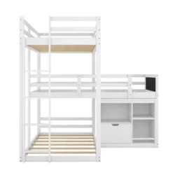 Twin Size L-shaped Wood Triple Bunk Bed With Storage Cabinet, Ladder And Blackboard-ModernLuxe -Kids Furniture Shop GUEST 180ede9a 71fb 495e 88c0 dcaf1c5422e7