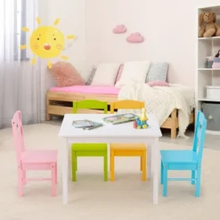 Costway 5 Pieces Kids Wood Table & Chair Set For 2-6 Years Colorful -Kids Furniture Shop GUEST 1c28236a f08b 47ce bb44 5ffffbfd052f