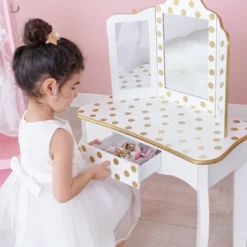 Fashion Polka Dot Gisele Play Vanity Set With Led Mirror White/Gold - Teamson Kids -Kids Furniture Shop GUEST 1d8d35a1 1982 42c4 a223 b6ce266208ff