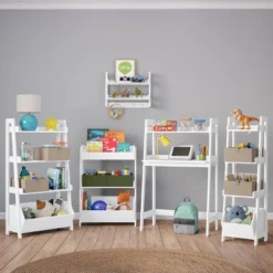 Kids' 2 Tier Ladder Wall Shelf With Hooks White - RiverRidge Home -Kids Furniture Shop GUEST 1ee5c927 59cf 479c ae12 45aea42d9f95