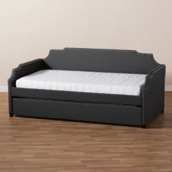 Twin Ally Fabric Upholstered Sofa Daybed With Roll Out Trundle Guest Bed Dark Gray - Baxton Studio -Kids Furniture Shop GUEST 22564ee2 9cf9 4172 971d c6bef7bab970