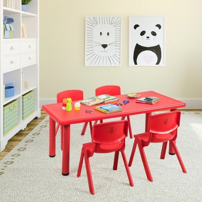 Costway Kids Plastic Rectangular Learn And Play Table Playroom Kindergarten Home Red 2 Costway Kids Plastic Rectangular Learn And Play Table Playroom Kindergarten Home Red - Image 2