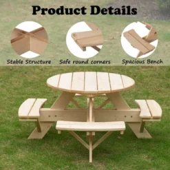 Gardenised Wooden Kids Round Picnic Table Bench, Outdoor Children's Backyard Table, Crafting, Dining, And Playtime Patio Table -Kids Furniture Shop GUEST 2c0935f9 3882 4be9 8f75 5f1b18537344