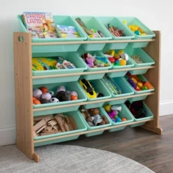Toy Organizer With 16 Storage Bins Natural/Mint - Humble Crew -Kids Furniture Shop GUEST 33742ddc 3da9 4bde 96ed f83db271ac0c