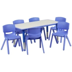 Flash Furniture 23.625"W X 47.25"L Rectangular Plastic Height Adjustable Activity Table Set With 6 Chairs -Kids Furniture Shop GUEST 36dddfc5 83fc 49ff a5f5 3bd9cf55b030