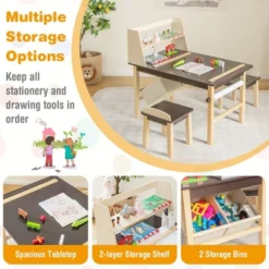 Costway Kids Art Table & Chairs Set Wooden Drawing Desk With Paper Roll Storage Shelf Bins -Kids Furniture Shop GUEST 36e28d7a 74e6 4a62 82ac fa2cc1677b65