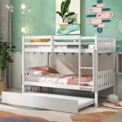 Twin Over Twin Wood Bunk Bed With Trundle, Safety Rail And Ladder-ModernLuxe -Kids Furniture Shop GUEST 3aa567b6 439d 4640 88b2 a0282a6ec70d
