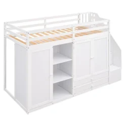 Functional Twin Loft Bed With 3 Shelves, 2 Wardrobes, 2 Drawers And Ladder With Storage-ModernLuxe -Kids Furniture Shop GUEST 450cda3a fd1b 4443 9cd7 c809f87318f4