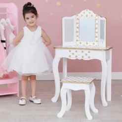 Fashion Polka Dot Gisele Play Vanity Set With Led Mirror White/Gold - Teamson Kids -Kids Furniture Shop GUEST 47d4c37d 94d8 4596 b31a 9cc32422096d
