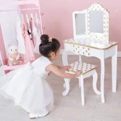 Fashion Polka Dot Gisele Play Vanity Set With Led Mirror White/Gold - Teamson Kids -Kids Furniture Shop GUEST 4f1fb93f dbcd 40c7 a12e 6bba57ec1c81
