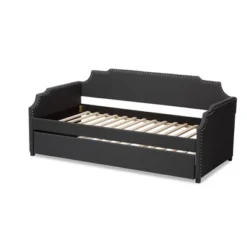 Twin Ally Fabric Upholstered Sofa Daybed With Roll Out Trundle Guest Bed Dark Gray - Baxton Studio -Kids Furniture Shop GUEST 4fa05104 5c62 4ae9 a9fd 002cb62ffd10