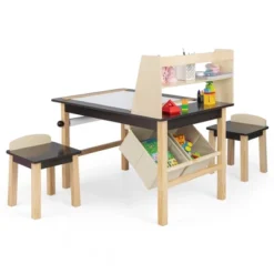 Costway Kids Art Table & Chairs Set Wooden Drawing Desk With Paper Roll Storage Shelf Bins -Kids Furniture Shop GUEST 51079fed 6758 4d63 90d6 57d5b881bbb7