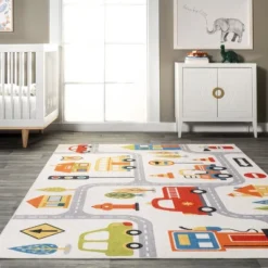 NuLOOM Carmina City Streets Machine Washable Kids Area Rug 7' X 9' In White Multi -Kids Furniture Shop GUEST 515b8aa2 1d26 4739 984e 71a443d3b887