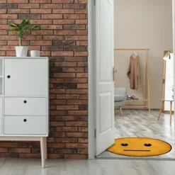 Deerlux Emoji Style Round Funny Smiley Face Kids Area Rug, Straight Emoji Rug