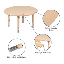Emma And Oliver 33" Round Plastic Height Adjustable Activity Table Set With 4 Chairs -Kids Furniture Shop GUEST 5bc17af0 1c3b 47fd 8f8a 21ad35aa3555