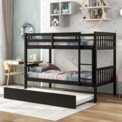 Twin Over Twin Wood Bunk Bed With Trundle, Safety Rail And Ladder-ModernLuxe -Kids Furniture Shop GUEST 605c8df9 bf99 4241 a632 0516ae8f6f0f