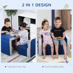Qaba Kids Sofa Set 2-in-1 Multi-Functional Toddler Table Chair Set 2 Seat Couch Storage Box Soft Sturdy -Kids Furniture Shop GUEST 6346659c 0087 4c41 bfbf 947641c448a8
