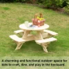 Gardenised Wooden Kids Round Picnic Table Bench, Outdoor Children's Backyard Table, Crafting, Dining, And Playtime Patio Table