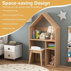 Costway Kids House-Shaped Table & Chair Set Wooden Toy Organizer Cabinet With Blackboard Grey/White -Kids Furniture Shop GUEST 72219e0d d790 435c 8c1d b15e1f351dcb