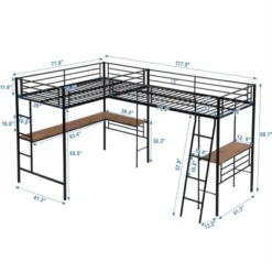 Metal Twin Size Loft Bed With Two Built-in Desks, Black - ModernLuxe -Kids Furniture Shop GUEST 7ad54581 29e6 4446 870d f2c35945be68
