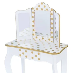 Fashion Polka Dot Gisele Play Vanity Set With Led Mirror White/Gold - Teamson Kids -Kids Furniture Shop GUEST 7f0465b5 7e31 4824 94e3 6c7674369f78