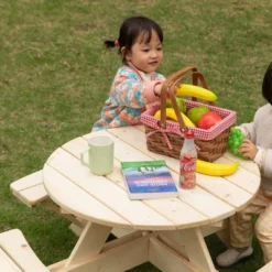 Gardenised Wooden Kids Round Picnic Table Bench, Outdoor Children's Backyard Table, Crafting, Dining, And Playtime Patio Table -Kids Furniture Shop GUEST 8345a6ee 035a 4e66 aca9 f9029d5c4033