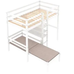 Convertible Loft Bed With L Shaped Desk, Shelf And Ladder, White - ModernLuxe -Kids Furniture Shop GUEST 86280e52 efee 49b3 b9d8 ad0a86492770