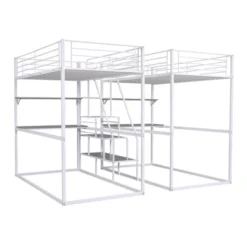 Double Twin Over Twin Size Metal Bunk Bed With Desk, Shelves And Storage Staircase-ModernLuxe -Kids Furniture Shop GUEST 89a37892 11fb 4dc3 a46f 9bb61f201a3b