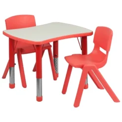 Emma And Oliver 21.875"W X 26.625"L Rectangular Plastic Height Adjustable Activity Table Set With 2 Chairs -Kids Furniture Shop GUEST 8a36345d 072f 4719 bbf7 8119f2d54b52