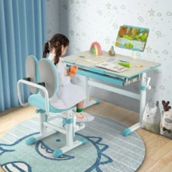 Costway Height-Adjustable Kids Desk Children Study Table With Tilt Desktop & Book Stand Blue/Pink -Kids Furniture Shop GUEST 9273087c 1ed2 452b ad41 930c7527f4fa