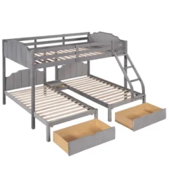Full Over Twin & Twin Bunk Bed, Velvet Triple Bunk Bed With Drawers And Guardrails-ModernLuxe -Kids Furniture Shop GUEST 92d9e62d 566b 45ea 89a4 31371265efb9
