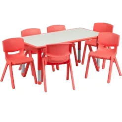 Flash Furniture 23.625"W X 47.25"L Rectangular Plastic Height Adjustable Activity Table Set With 6 Chairs -Kids Furniture Shop GUEST 92fa9ab8 7714 443f ad9a 86cda7375bca