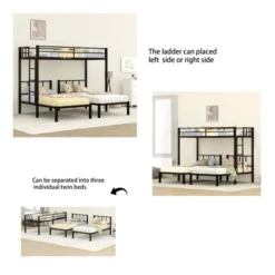 Twin Over Twin Metal Triple Bunk Bed With Ladder, Black-ModernLuxe -Kids Furniture Shop GUEST 96713ecb c2a1 4c99 b122 e5e24f619706