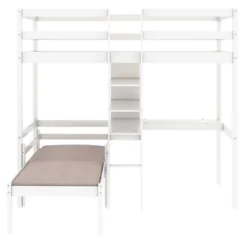 Convertible Loft Bed With L Shaped Desk, Shelf And Ladder, White - ModernLuxe -Kids Furniture Shop GUEST 9a0a149b cc82 434c 99fe d492849331eb