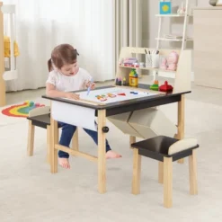 Costway Kids Art Table & Chairs Set Wooden Drawing Desk With Paper Roll Storage Shelf Bins -Kids Furniture Shop GUEST 9b6e5dd0 951e 474d 8a63 48ae995e6600