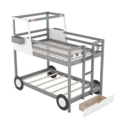 Twin Over Twin Car-Shaped Bunk Bed With Wheels, Drawers And Shelves, Gray - ModernLuxe 14 Twin Over Twin Car-Shaped Bunk Bed With Wheels, Drawers And Shelves, Gray - ModernLuxe -Kids Furniture Shop GUEST a071a723 1def 48a4 985a 5a1c86e7c14c