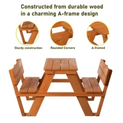 Gardenised Wooden Kids Picnic Table Bench With Backrest, Outdoor Children's Backyard Table, Crafting, Dining, And Playtime Patio Table -Kids Furniture Shop GUEST a49c135f a6cc 481e 83db c4076d456c25