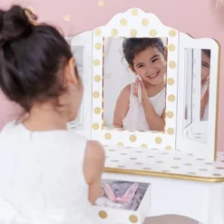 Fashion Polka Dot Gisele Play Vanity Set With Led Mirror White/Gold - Teamson Kids -Kids Furniture Shop GUEST a4f1b160 8651 492a 8ec6 c1584c296ea1