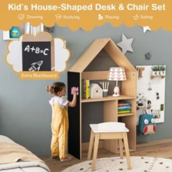Costway Kids House-Shaped Table & Chair Set Wooden Toy Organizer Cabinet With Blackboard Grey/White -Kids Furniture Shop GUEST a7683240 6b81 47d5 b72c 77b86677c9d0