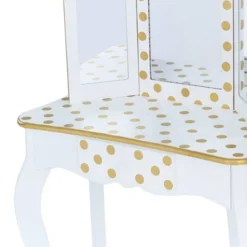 Fashion Polka Dot Gisele Play Vanity Set With Led Mirror White/Gold - Teamson Kids -Kids Furniture Shop GUEST a887a881 9a99 4916 8be7 43147eb330b7