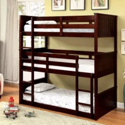 HOMES: Inside + Out Triple Twin Kids' Reece Bunk Bed Dark Walnut - IoHOMES