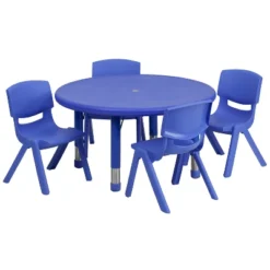 Emma And Oliver 33" Round Plastic Height Adjustable Activity Table Set With 4 Chairs -Kids Furniture Shop GUEST b4bff596 55e6 4b65 a3a1 9e18f9bf47f5