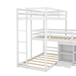 Twin Size L-shaped Wood Triple Bunk Bed With Storage Cabinet, Ladder And Blackboard-ModernLuxe -Kids Furniture Shop GUEST b7b6f61c 6a6f 42a1 b10e 82c61e0c9a3c