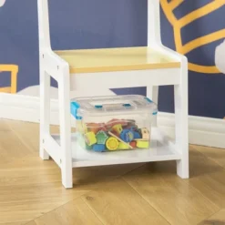 Qaba 3-in-1 Activity Table And Chair Set, Modern Kids Writing Desk Set, Bricks And Roads Style Table And Chair Set, 3pc Total, White -Kids Furniture Shop GUEST b9406ed9 95d1 469d b31a 5ceafd936f9c
