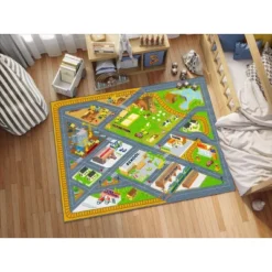 KC CUBS Boy & Girl Kids Country Farm Road W/ Construction Vehicle Car Traffic Educational Learning & Game Nursery Classroom Rug Carpet