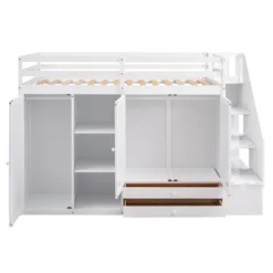 Functional Twin Loft Bed With 3 Shelves, 2 Wardrobes, 2 Drawers And Ladder With Storage-ModernLuxe -Kids Furniture Shop GUEST bd9d1a3a ed86 431a bdb0 ad60e4be79e7