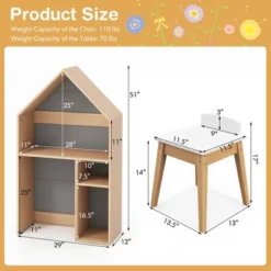 Costway Kids House-Shaped Table & Chair Set Wooden Toy Organizer Cabinet With Blackboard Grey/White -Kids Furniture Shop GUEST c197ed60 a17b 401f 8f73 8e155fb79088