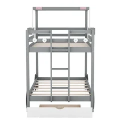 Twin Over Twin Car-Shaped Bunk Bed With Wheels, Drawers And Shelves, Gray - ModernLuxe 16 Twin Over Twin Car-Shaped Bunk Bed With Wheels, Drawers And Shelves, Gray - ModernLuxe -Kids Furniture Shop GUEST c2543cb4 5767 4c89 bee0 0537b7eac9ae